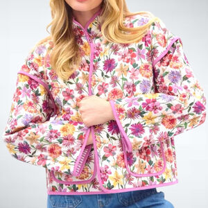 Women's Entro Oversized White Pink Floral Quilted Jacket Size S